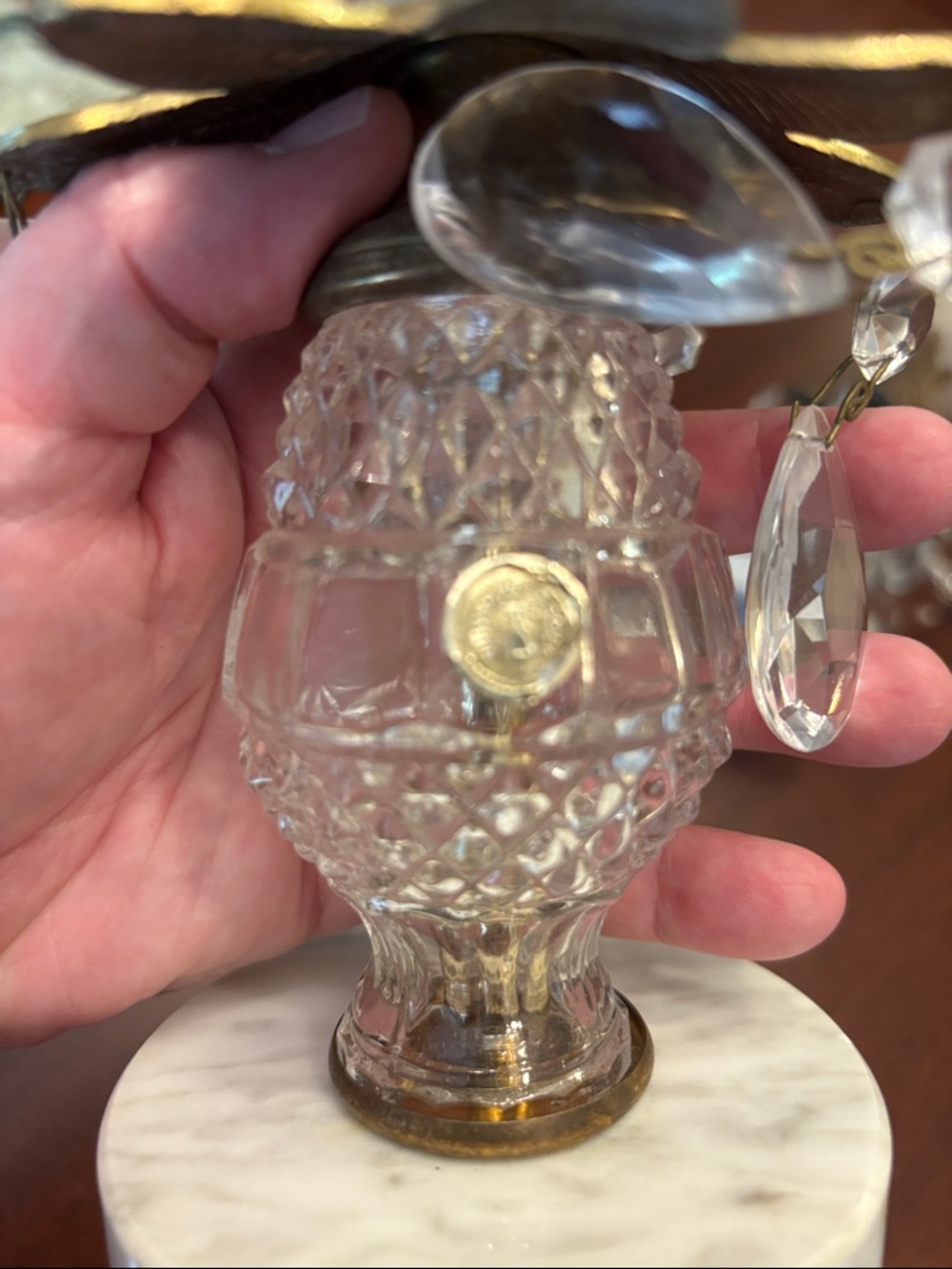 Vintage Hollywood Regency Crystal Brass Marble Candle Holder ITALIAN-PAIR - Picture 9 of 16